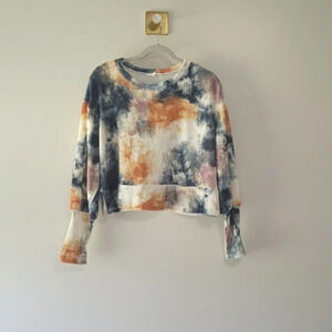 June & Hudson Sweater Women's Large Crop Tie Dye Y2K Boho Hippie Colorful Soft